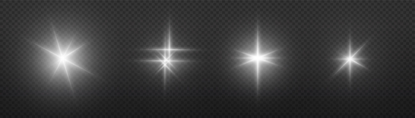Fototapeta premium Glow light effect, Bright sun or star. Vector transparent sunlight. Special flash light effect. Sun or spotlight beams. Bright flash. Shine star.