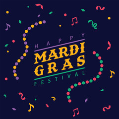 Mardi Gras banner with typography design. flat vector illustration  - obrazy, fototapety, plakaty