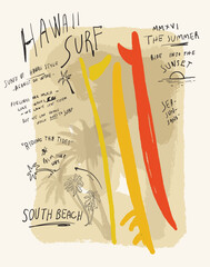 surfing summer illustration beach and wave