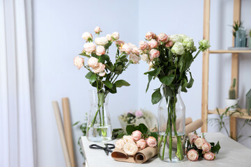 Concept of floral shop, delivery and florist