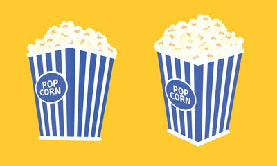 Set of two box pop corn isolated on yellow background. 