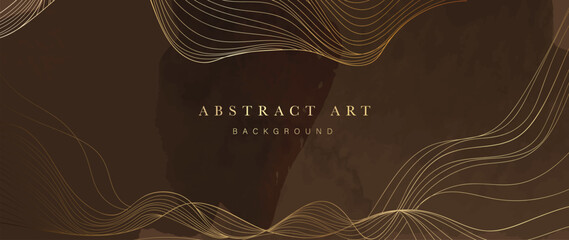 Luxury abstract line art background vector. Wallpaper design with elegant gold wave line art pattern and watercolor texture. Design illustration for decoration, wall decor, card, poster, banner.