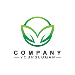 Simple leaf logo inside circle with minimal line art design style