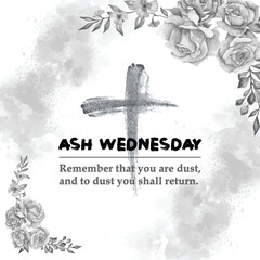 Ash Wednesday. Christian religious holiday. Grunge cross on gray abstract background. flat vector modern illustration 