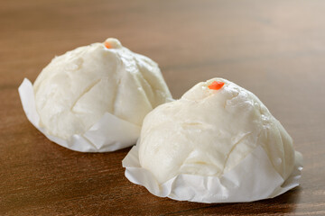 Pork steamed buns close up. Chinese street food.