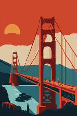famous Golden Gate Bridge, San Francisco vector illustration - obrazy, fototapety, plakaty