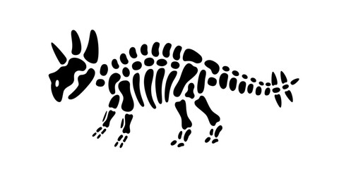 Fototapeta na wymiar Triceratops skeleton. Triceratops fossil body parts. Dinosaur bones. Dangerous ancient predator. Jurassic raptor. Paleontology and archeology.