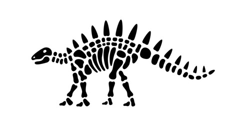 Fototapeta na wymiar Kentrosaurus skeleton. Kentrosaurus fossil body parts. Dinosaur bones with skull. Paleontology and archeology. Prehistoric creature bones