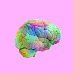 Multicolored brain on pink background