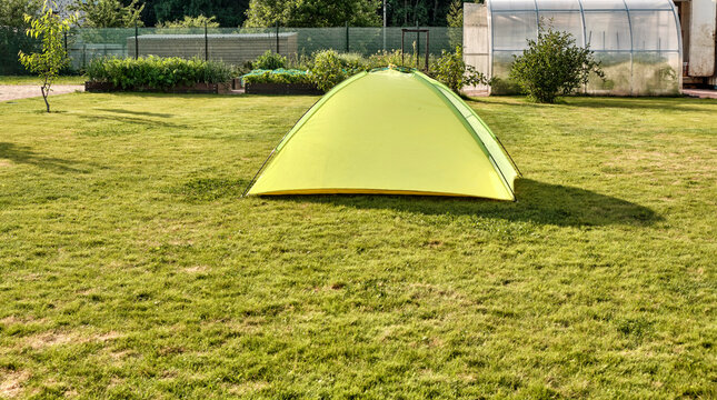 Beautiful Backyard Garden Landscaping Lawn Play Area For Kids With Camping Tent.