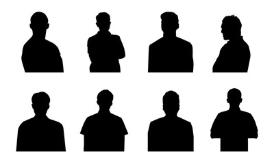 Silhouettes of people.  Profile icon. Avatar icons set. Male head silhouettes. Vector