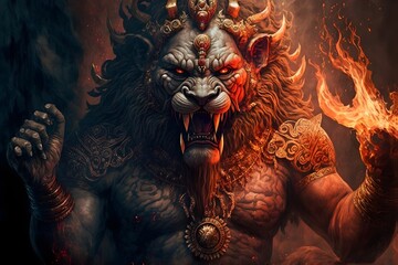 indian hindu lion god - obrazy, fototapety, plakaty