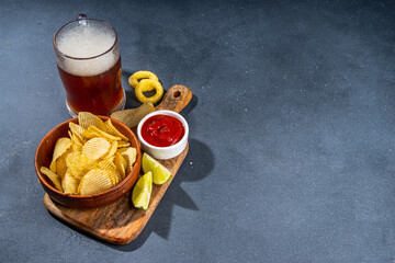 Beer with various snacks