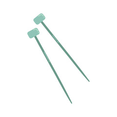 Vector green knitting needles. Cozy crafting hobby. Knitting needles in flat design.