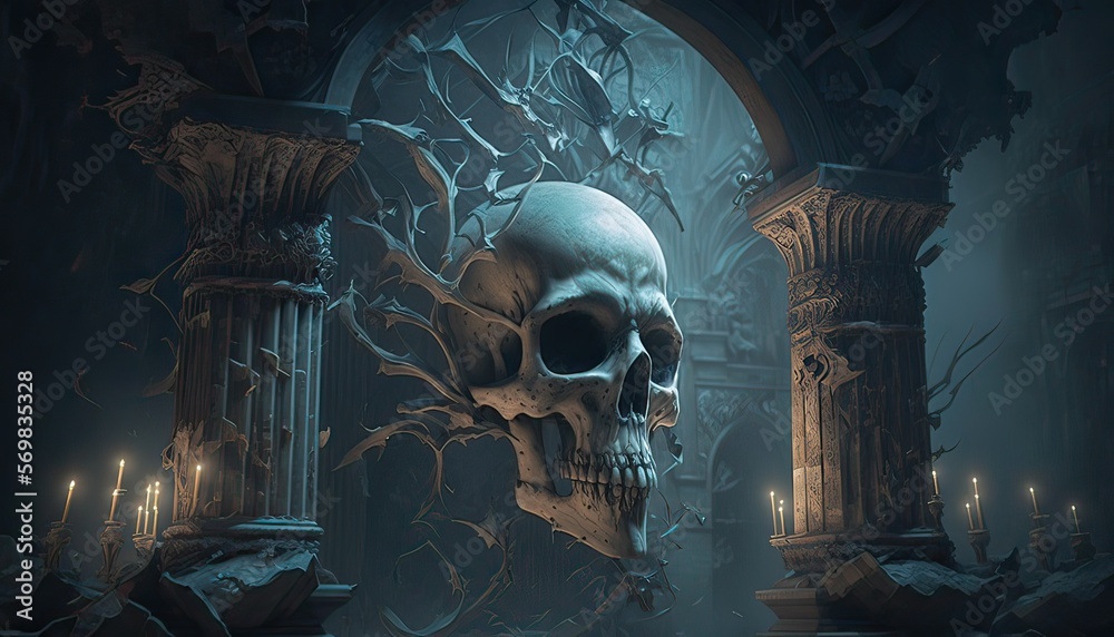 Canvas Prints a creepy and foreboding crypt filled with skeletons and dark whispers. illustration fantasy by gener - Canvas Prints