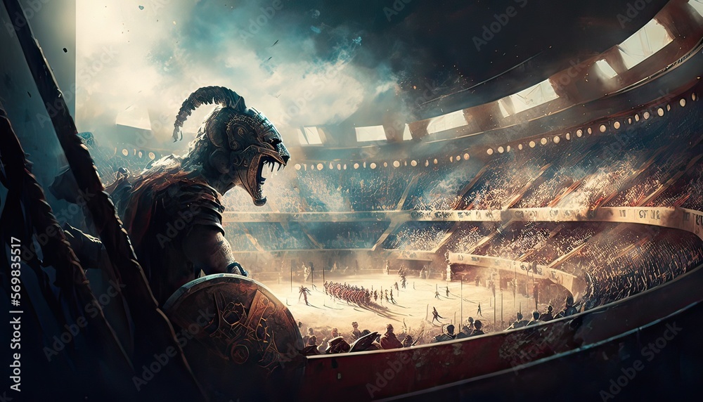Canvas Prints fierce gladiator battling for his freedom in the arena. the environment is a crowded and bustling ar - Canvas Prints