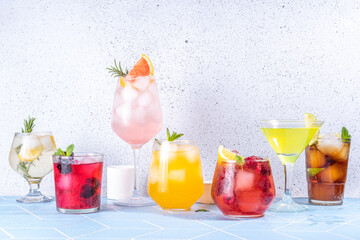 Set of summer drinks, mocktails, cocktails