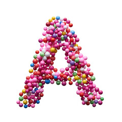 Capital letter A made of multi-colored balls, isolated on a white background.