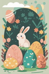 rabbit easter. Happy Easter! Easter bunnies and egg in field.