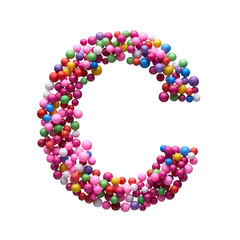 Capital letter C made of multi-colored balls, isolated on a white background.