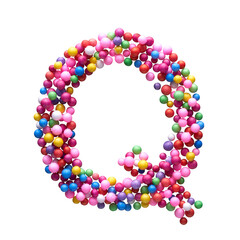 Capital letter Q made of multi-colored balls, isolated on a white background.