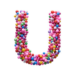 Capital letter U made of multi-colored balls, isolated on a white background.