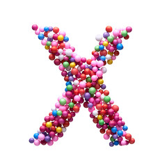 Capital letter X made of multi-colored balls, isolated on a white background.