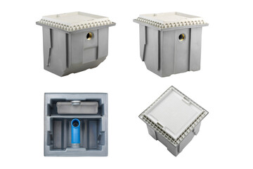 Grease traps, various views on white