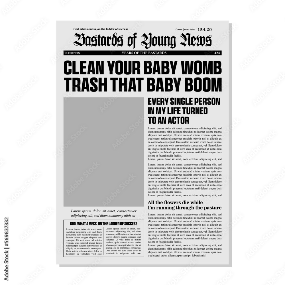 Fototapete realistic newspaper pages in vintage design with headers of different font vector illustration