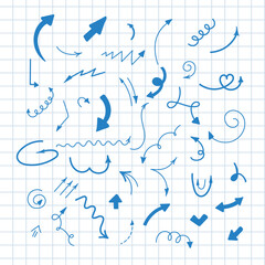 Doodle Swash Blue Thin Line Set Include of Stroke, Circle and Arrow Sign. back to school. Vector illustration