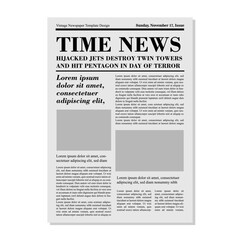Vector illustration of vintage newspaper with old style fonts. Place for pictures and text in vintage newspaper