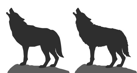 silhouette of a howling wolf or dog. Vector illustration, isolated object. - 569838944