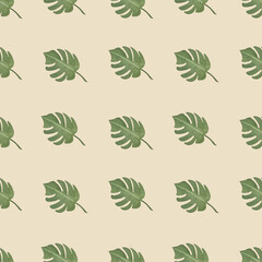 Watercolor summer pattern with watercolor with tropical leaves