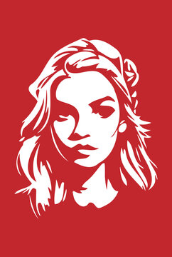 stencil portrait of a female face on a red background