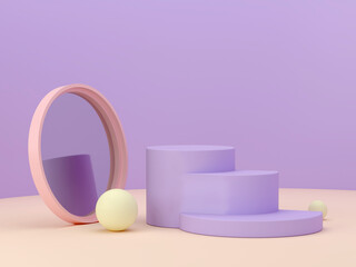 Abstract minimal scene with geometrical forms. Podiums in pastel colors. Abstract background. Scene to show cosmetic podructs. Showcase, shopfront, display case. 3d render. 