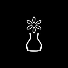 Minimalist vase with flowers isolated on black background.