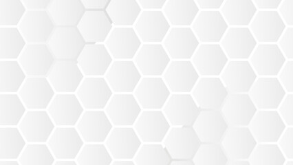 Fototapeta premium Modern bright white hexagon background. Seamless pattern with hexagonal. Panoramic Futuristic honeycomb mosaic white background.