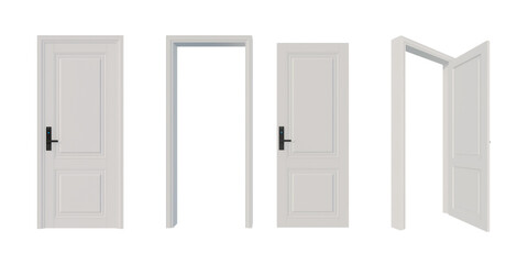 door isolated on white background PNG 3d rendering . light gray door