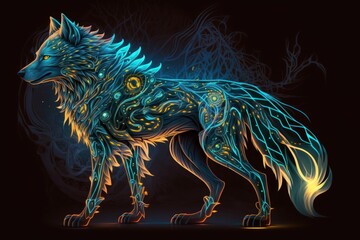 Illustration of a fantasy wolf in digital form. Generative AI