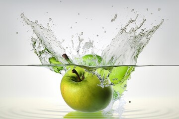 Fototapeta na wymiar Green Apple amid splashing water. Created by generative AI