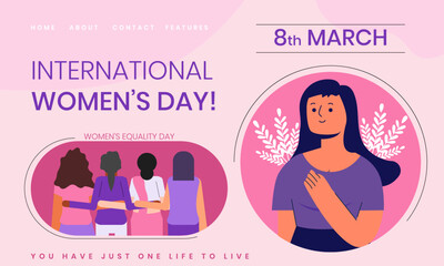 Beautiful minimal background design with women equality characters for International Women's Day 8 March.