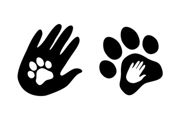 Animal care vector symbols. Hand and paw icons