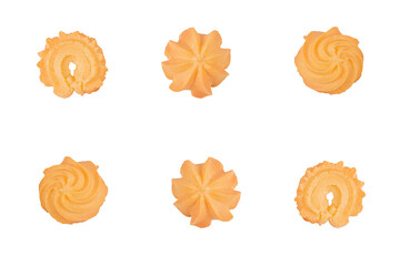 Set of danish butter cookies,homemade pastry cookies isolated on white background.