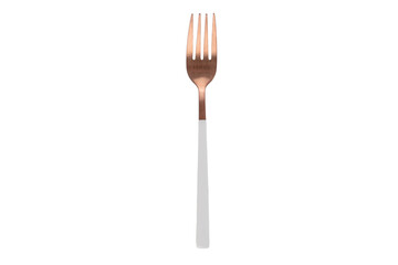 The metal white fork on white background