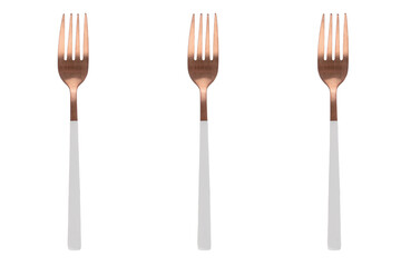 The metal white fork on white background.