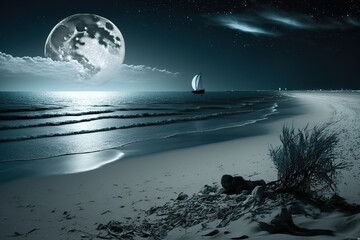 Fototapeta na wymiar moon over the sea.Generative Ai