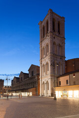 Fototapeta na wymiar Ferrara. Piazza Trento e Trieste. Campanile dell' Alberti e Logge Vasariane