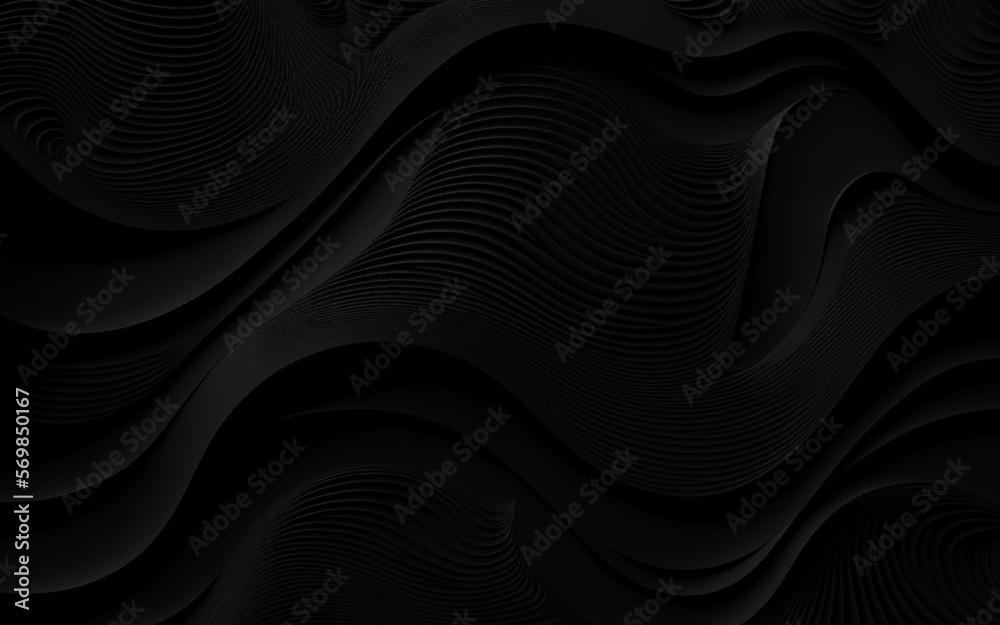 Wall mural black wave abstract business tech background. smooth elegant black satin texture abstract background