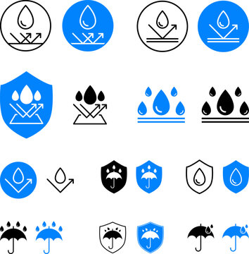Water resistant and water proof logo , icon and vector . blue