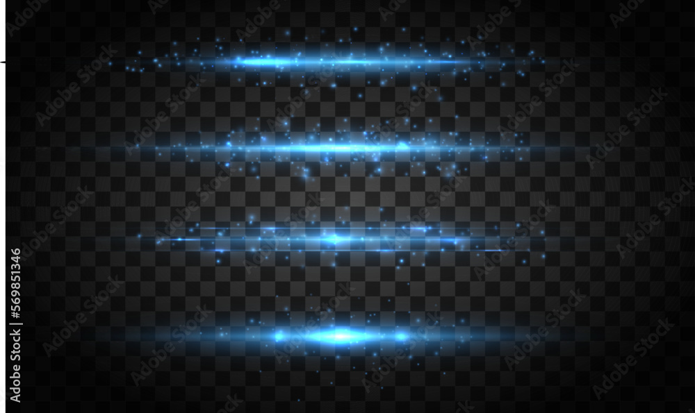 Poster Magic soft horizontal neon lines. Set of abstract lens flares. Flash luminous blue line motion. Laser sparkle beams, glowing speed rays, sparks light effect. Luminous sparkling lined. Vector	